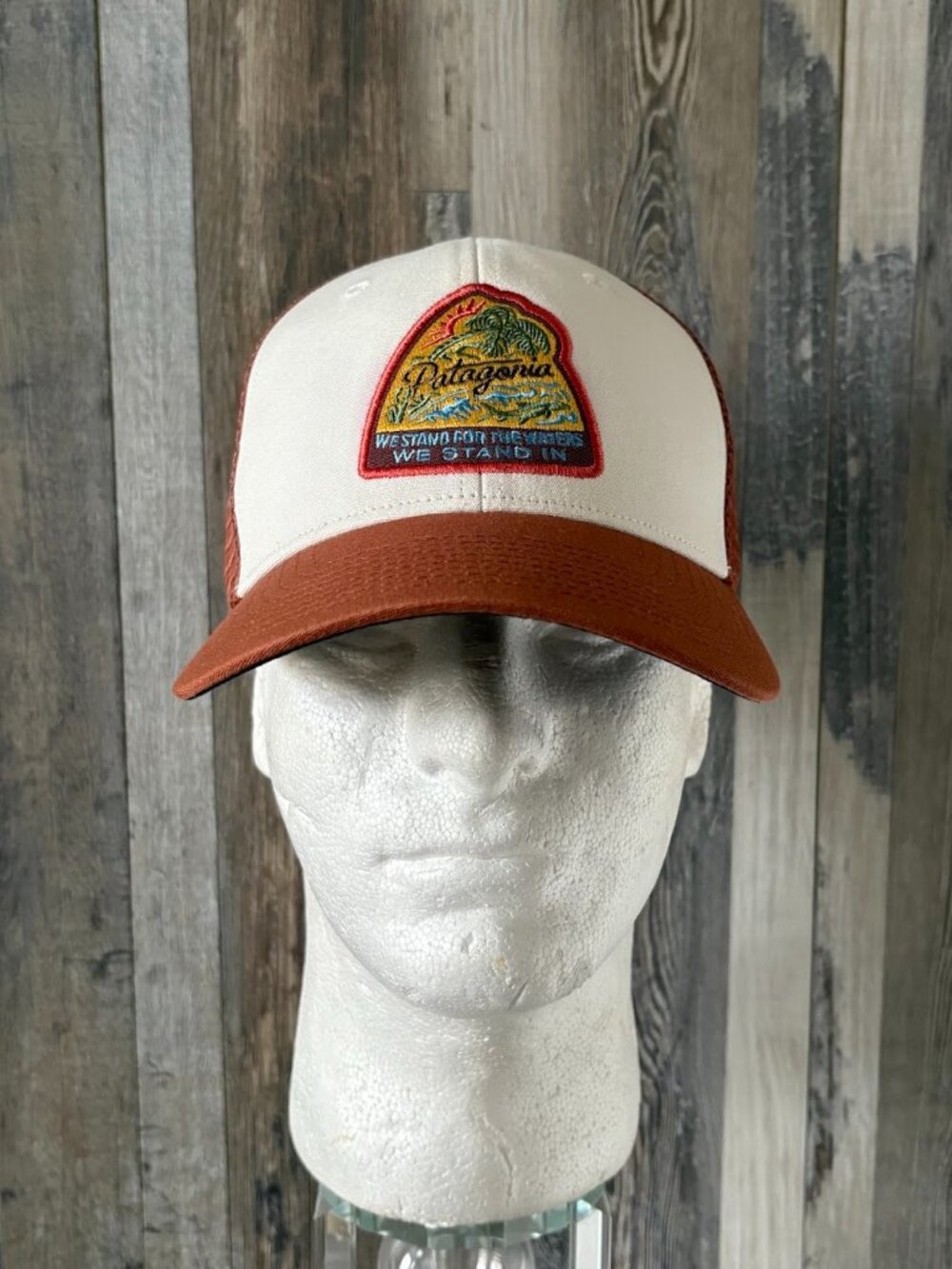 Rare Patagonia “We Stand In” Embroidered Trucker Mesh Cap Hat”  Midcrown Bayou